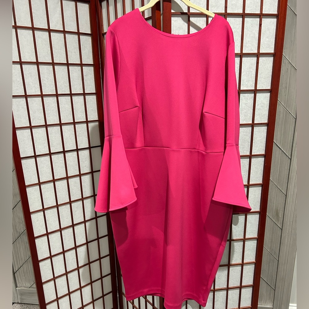 Eloquii Vibrant Pink Long Flared Sleeve Dress - 18